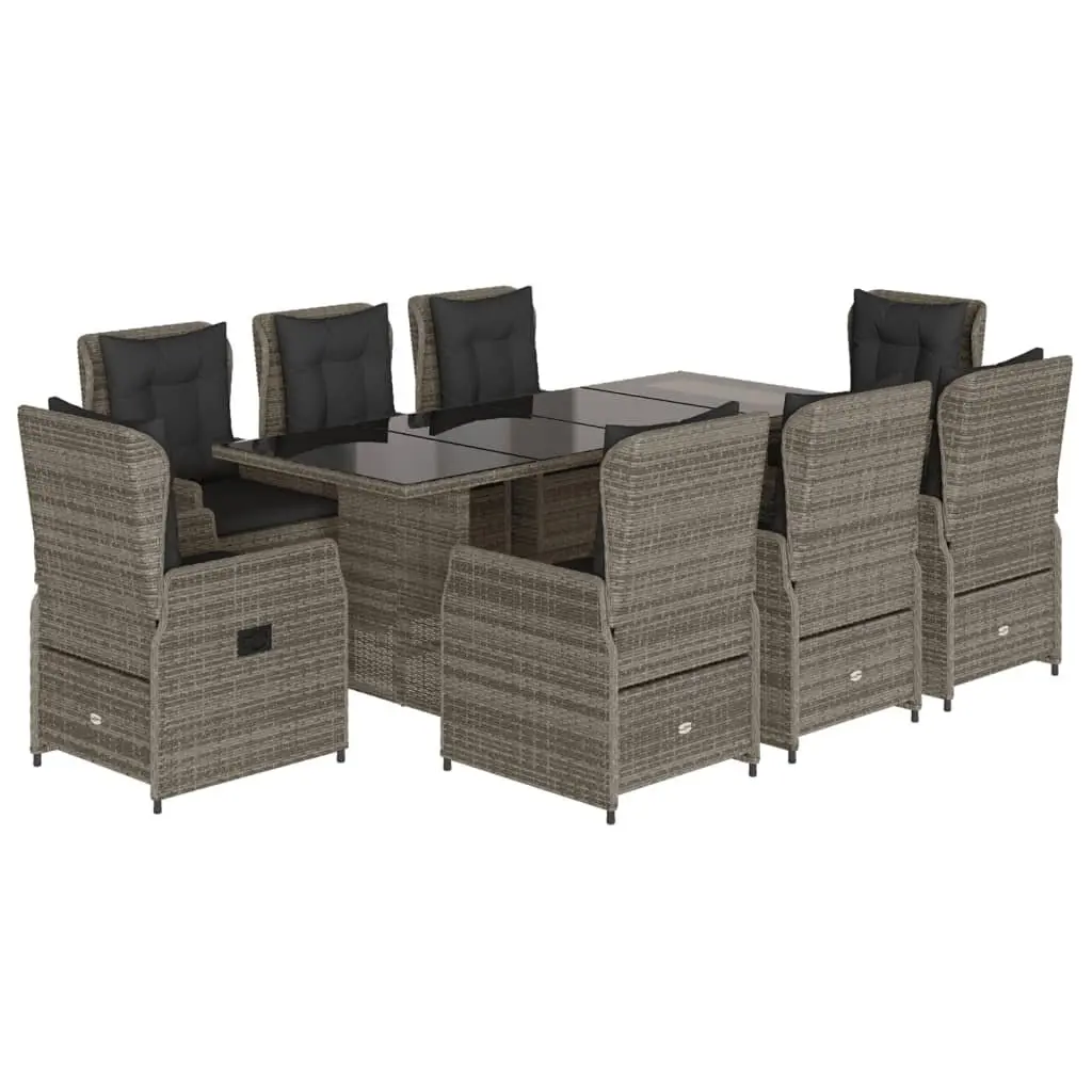 Outdoor Patio Furniture Set 9 Piece Grey Rattan Dining with Cushions Adjustable Backrest