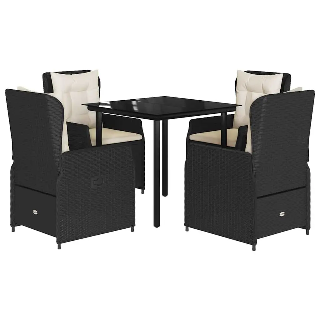 Outdoor Dining Set 5 Piece with Cushions Adjustable Backrest PE Rattan and Tempered Glass Tabletop for Garden Patio Furniture