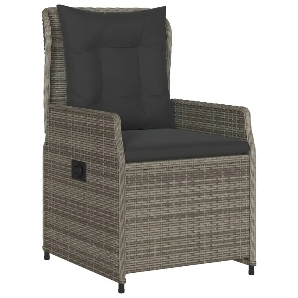 Garden Dining Set 3 Piece Grey Poly Rattan Cushions Adjustable Backrest Outdoor Furniture