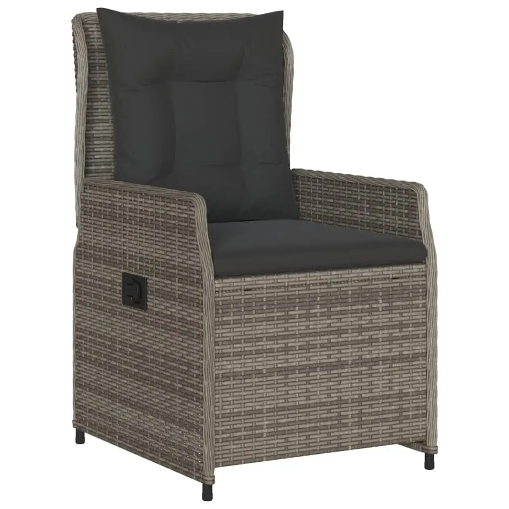 5 Piece Garden Dining Set Grey Poly Rattan with Cushions Adjustable Backrest Tempered Glass Tabletop