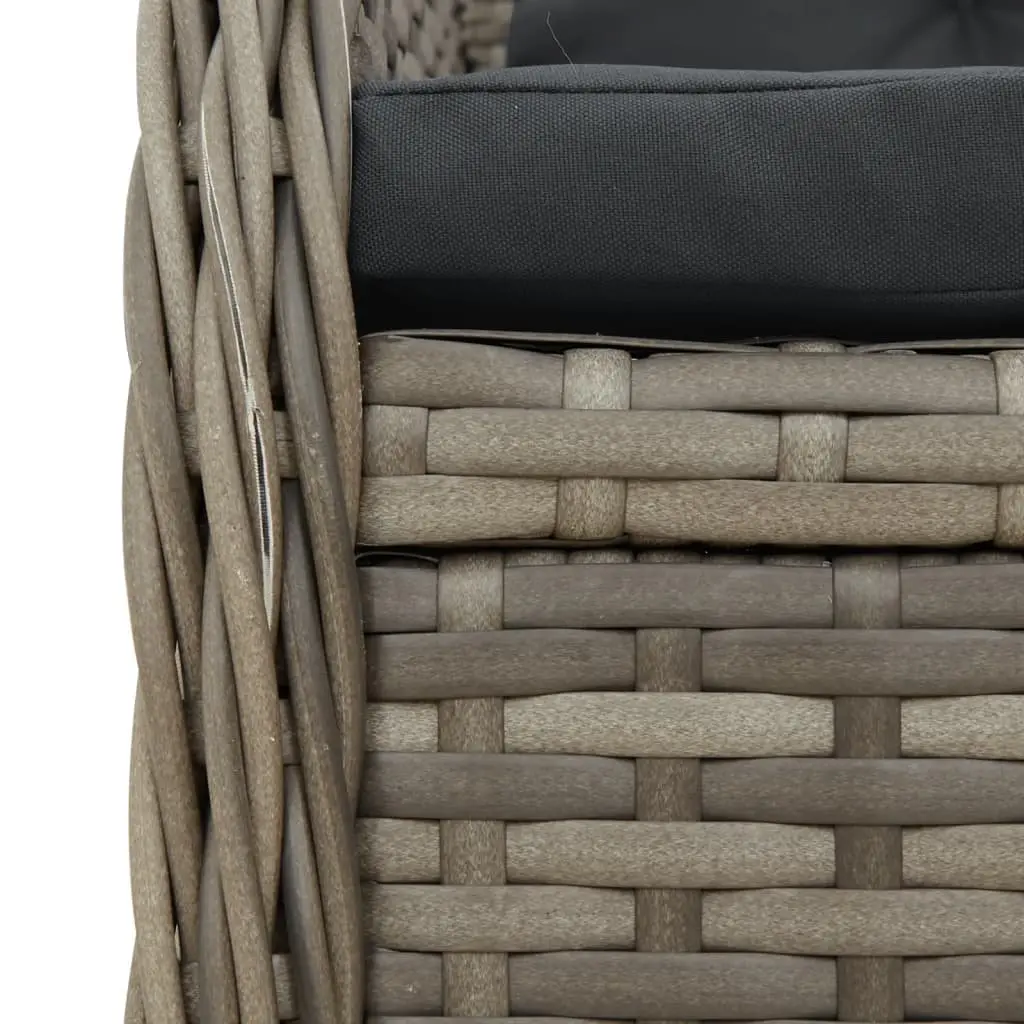 Garden Dining Set 3 Piece Grey Poly Rattan with Cushions Adjustable Backrest and Tempered Glass Tabletop