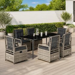 Stylish 7 Piece Outdoor Dining Set in Grey with Cushions