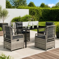 5 Piece Grey Poly Rattan Garden Dining Set with Cushions