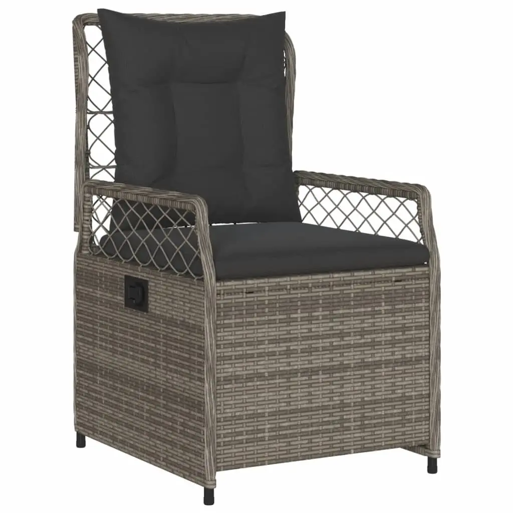7 Piece Garden Dining Set Grey Poly Rattan with Cushions Adjustable Backrest