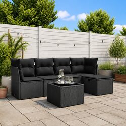 Garden Sofa Set 6 Piece Outdoor Furniture Black Poly Rattan Patio Lounge with
