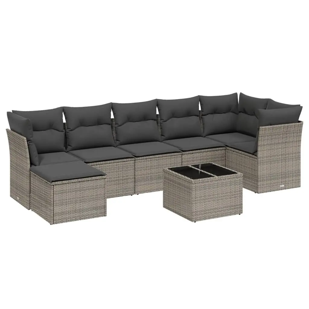 8 Piece Garden Sofa Set Grey Rattan Modular Outdoor Furniture with Cushions