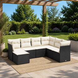 Charming 7 Piece Black Garden Sofa Set to Enhance Outdoor Living