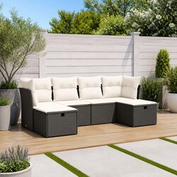 Garden Sofa Set 6 Piece Outdoor Patio Furniture with Cushions Black Rattan