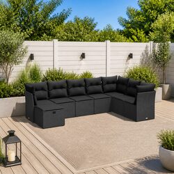 Stylish Black Rattan Modular 8 Piece Garden Sofa Set