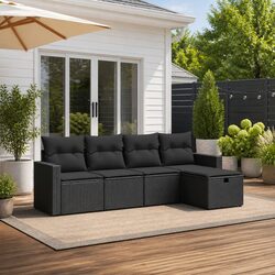 5 Piece Garden Sofa Set with Cushions Black Outdoor Furniture Patio Seating