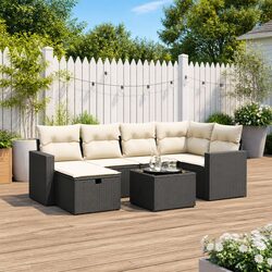 Stylish 7 Piece Outdoor Sofa Set in Black Rattan