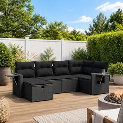 6-Piece Outdoor Patio Sofa Set in Black with Cushions