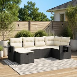 6-Piece Modular Patio Sofa Set with Cushions in Black