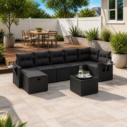 Garden Sofa Set 8 Piece Outdoor Furniture Black Poly Rattan Patio Lounge Seating