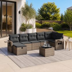 Stylish 8 Piece Grey Cushion Garden Sofa Set for Your Patio