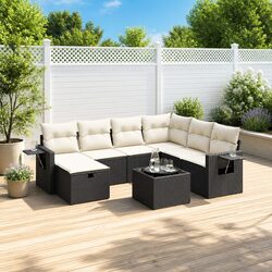 Outdoor Patio Sofa Set 8-Piece in Black Poly Rattan