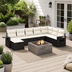 Outdoor 9 Piece Sofa Set - Black Poly Rattan for Your Garden