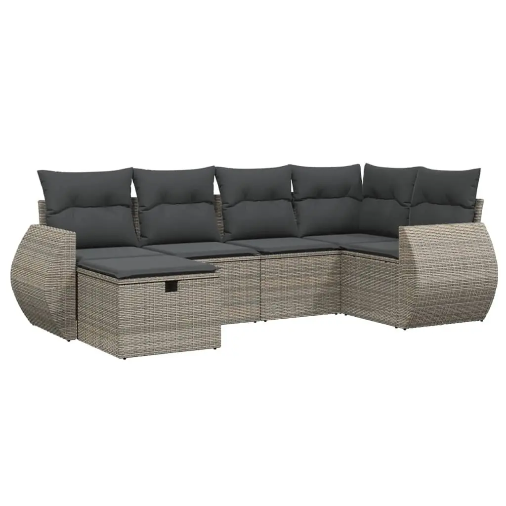 Garden Sofa Set 6 Piece Outdoor Furniture Grey Poly Rattan with Cushions Patio