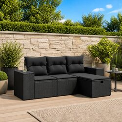 Enhance Your Patio with a 4-Piece Garden Sofa Set in Black