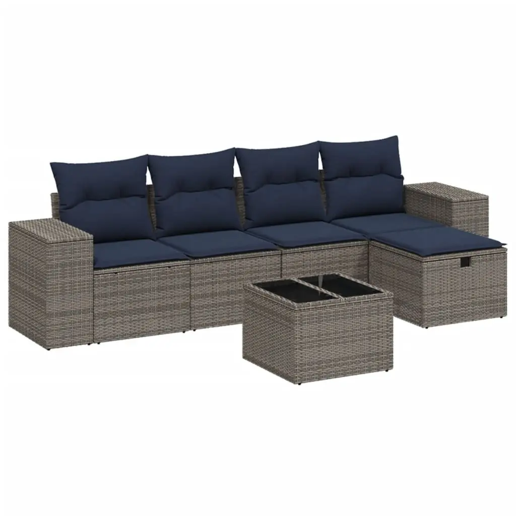 Garden Sofa Set 6 Piece Outdoor Furniture Patio Lounge Grey Poly Rattan Modular