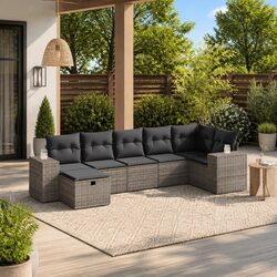 7 Piece Garden Sofa Set Outdoor Patio Furniture with Cushions Grey Poly Rattan