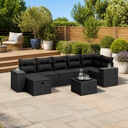 Garden Sofa Set 8 Piece Outdoor Furniture Patio Conversation with Cushions Black