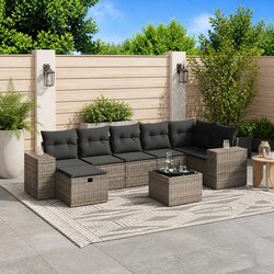 Garden Sofa Set 8 Piece Grey Outdoor Furniture Patio Rattan Sectional with