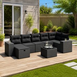 Garden Sofa Set 8 Piece Outdoor Furniture Black Poly Rattan Patio Sectional