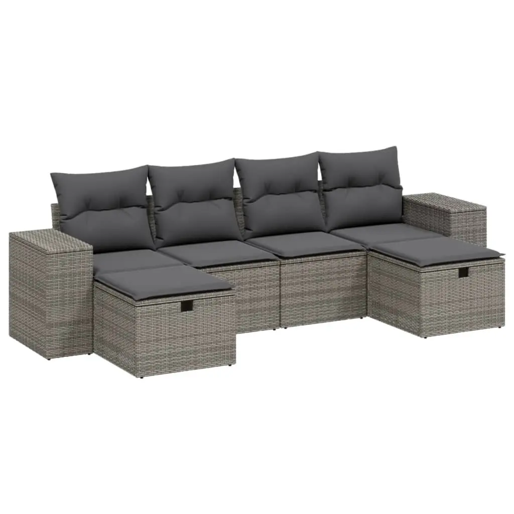 Garden Sofa Set 6 Piece Outdoor Furniture Grey Poly Rattan Modular Patio Seating
