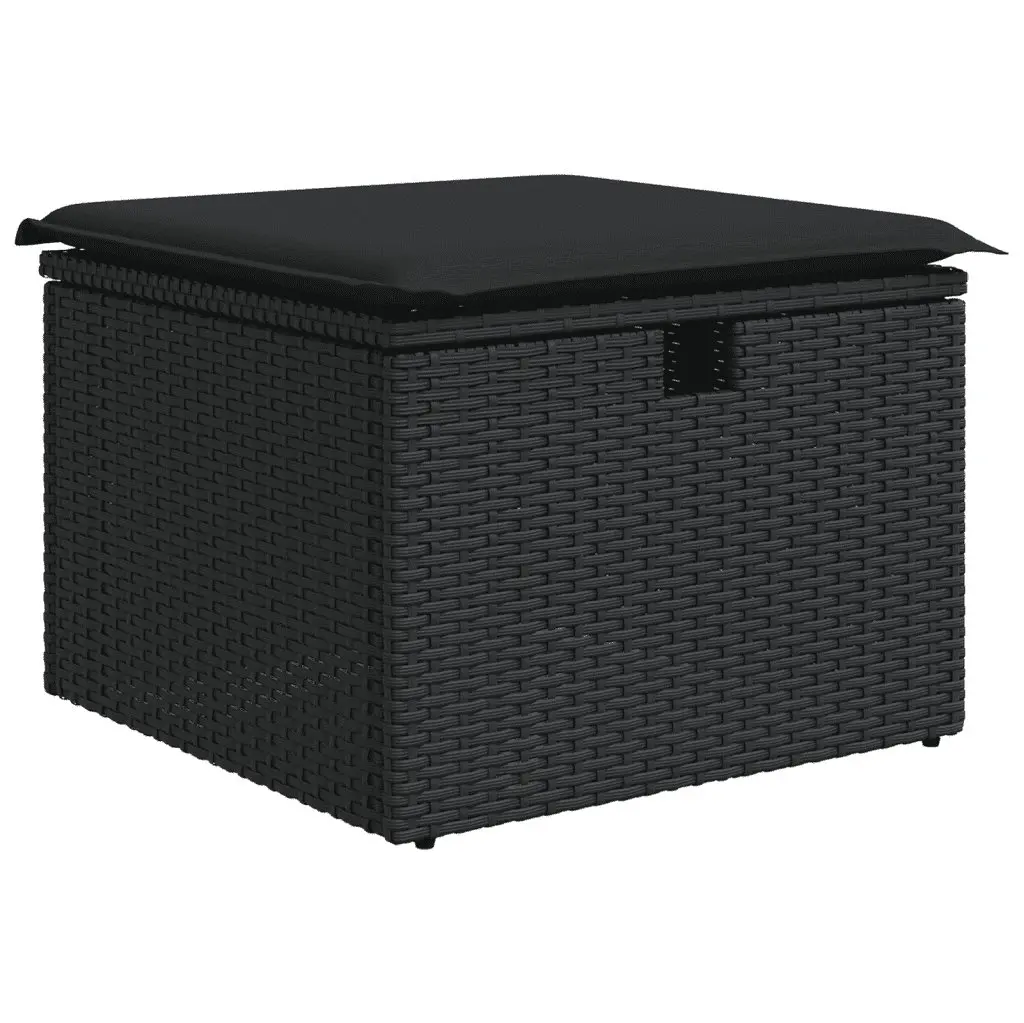 Garden Sofa Set 9 Piece Modular Outdoor Furniture Black PE Rattan with Tempered Glass Table and Powder-Coated Steel Frame