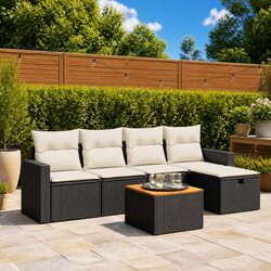 Stylish 6 Piece Black Poly Rattan Garden Sofa Set
