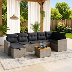Garden Sofa Set 8 Piece Outdoor Patio Furniture Grey Poly Rattan Modular Lounge