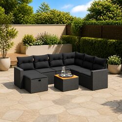 Elegant Black Modular 8-Piece Patio Sofa Set