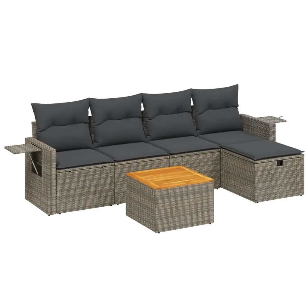 Garden Sofa Set 6 Piece Outdoor Furniture Grey Poly Rattan Patio Seating