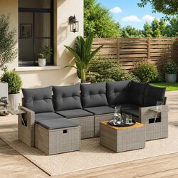 Garden Sofa Set 7 Piece Outdoor Furniture Grey Patio Lounge Seating with