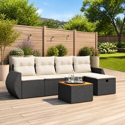 Black Poly Rattan 6-Piece Sofa Set for Outdoor Relaxation