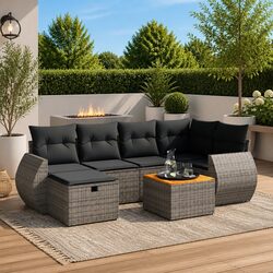 7 Piece Garden Sofa Set Outdoor Furniture with Cushions Grey Poly Rattan Patio