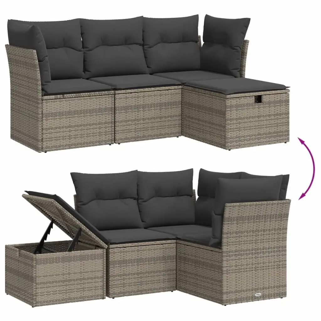 4 Piece Garden Sofa Set Outdoor Patio Furniture Grey Cushioned Lounger Recliner