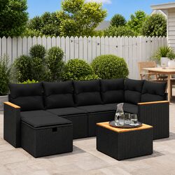 7 Piece Garden Sofa Set with Cushions Black Poly Rattan Outdoor Patio Furniture