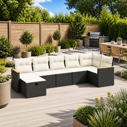 7 Piece Modular Black Garden Sofa Set for Relaxing Outdoors