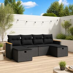 Black Modular 6 Piece Outdoor Sofa Set with Cushions