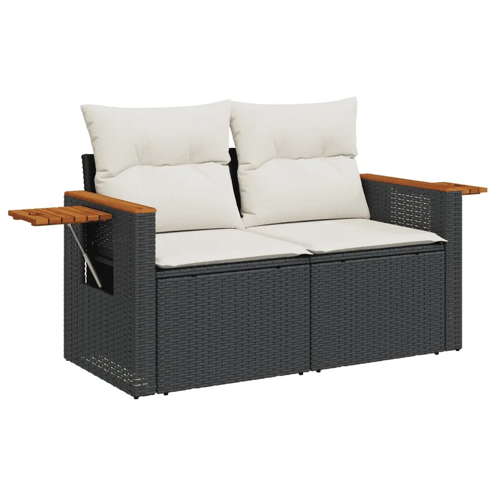 4 Piece Outdoor Garden Sofa Set Black Poly Rattan Patio Furniture with Cushions