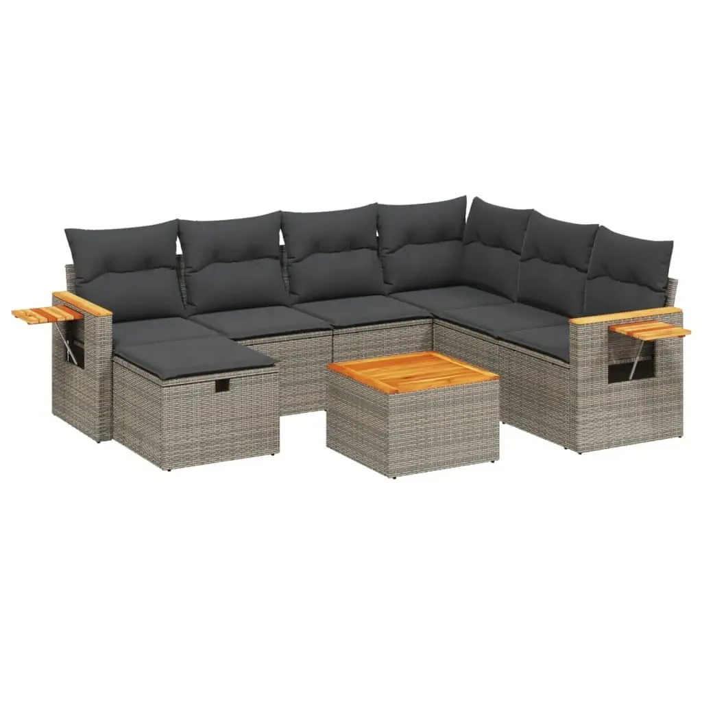 8 Piece Garden Sofa Set Outdoor Furniture Grey Poly Rattan with Cushions Patio