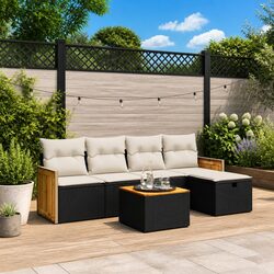 6 Piece Garden Sofa Set Outdoor Patio Furniture with Cushions Black Poly Rattan
