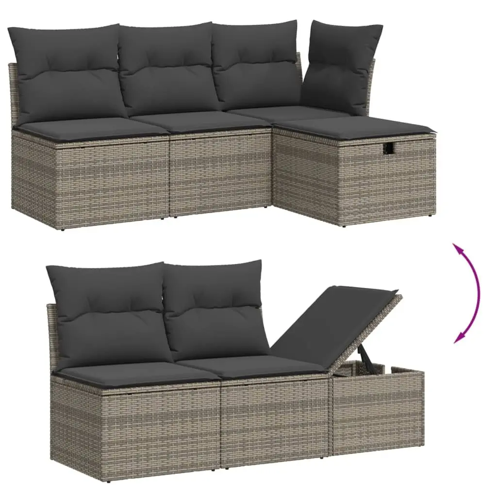 6 Piece Garden Sofa Set Outdoor Furniture Patio Lounge Sectional with Cushions Grey PE Rattan Acacia Wood Tabletop Powder-coated Steel Frame