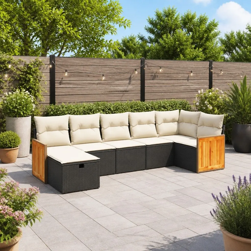 7 Piece Garden Sofa Set with Cushions Black Outdoor Furniture Patio Seating