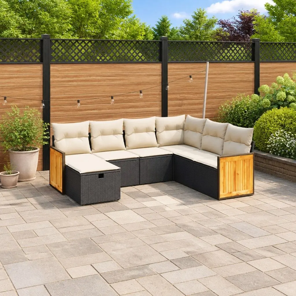 7 Piece Garden Sofa Set with Cushions Black Outdoor Patio Furniture Modular