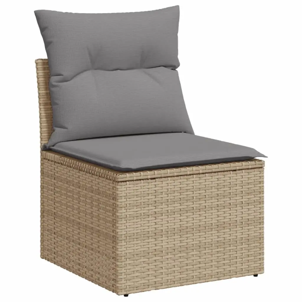 Garden Sofa Set 9 Piece Beige Poly Rattan Outdoor Furniture with Adjustable Table and Thick Cushions