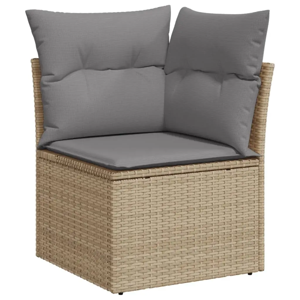 Garden Sofa Set 9 Piece Beige Poly Rattan Outdoor Furniture with Adjustable Table and Thick Cushions