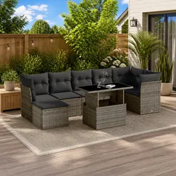 Garden Sofa Set 8 Piece Outdoor Furniture Grey Poly Rattan Modular Patio Lounge